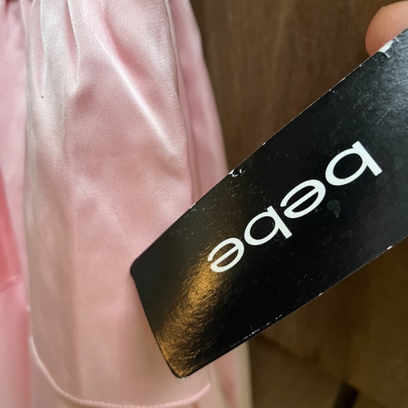 Bebe Off The Shoulder Ribbed Top Tiered Skirt Rose Dress Size L - Picture 4 of 12